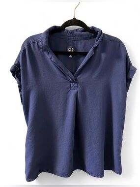 GAP Deep Blue Solid Collared Pullover Blouse- Rayon Lyocell Size XL